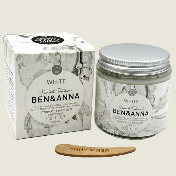 Ben and Anna eco-friendly whitening tooth paste in jar available from our Northamptonshire based refill shop