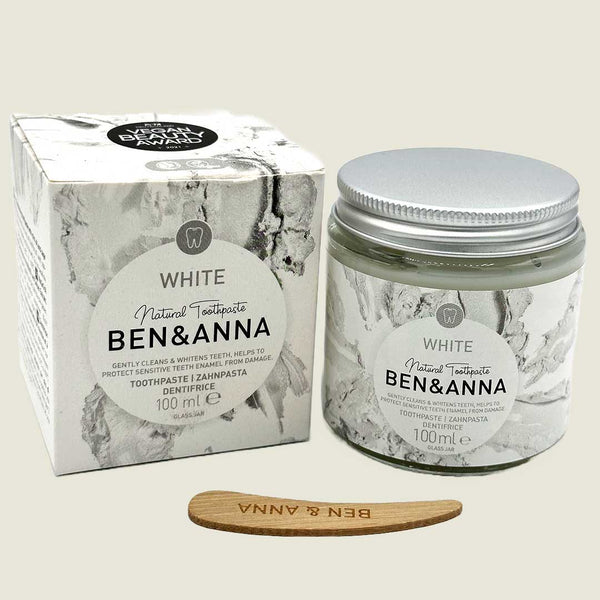 Ben and Anna eco-friendly whitening tooth paste in jar available from our Northamptonshire based refill shop