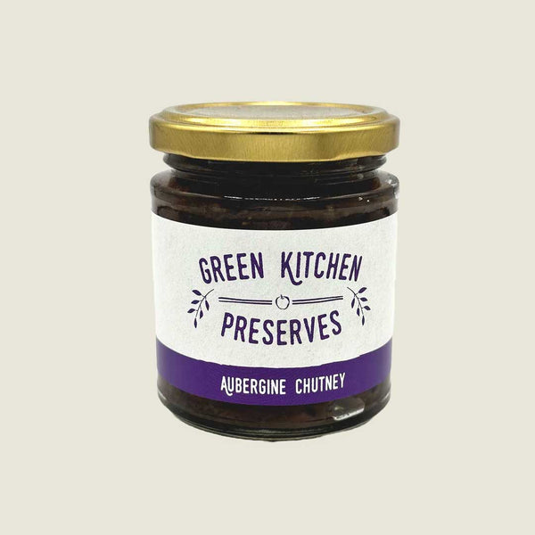 Green Kitchen Preserves locally sourced aubergine chutney in jar