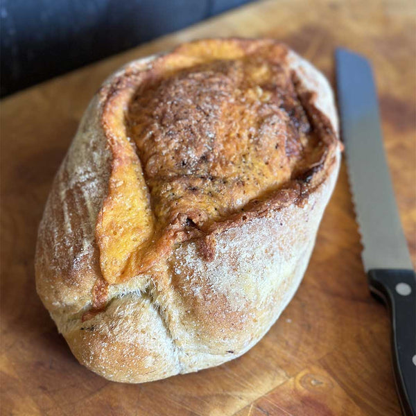 Locally sourced Cheese & Marmite sour dough loaf available from our Northamptonshire based refill shop