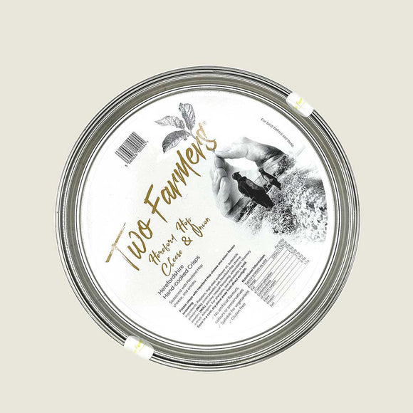 Two Farmers hand cooked crisps Hereford hop cheese and onion flavour in refillable tin